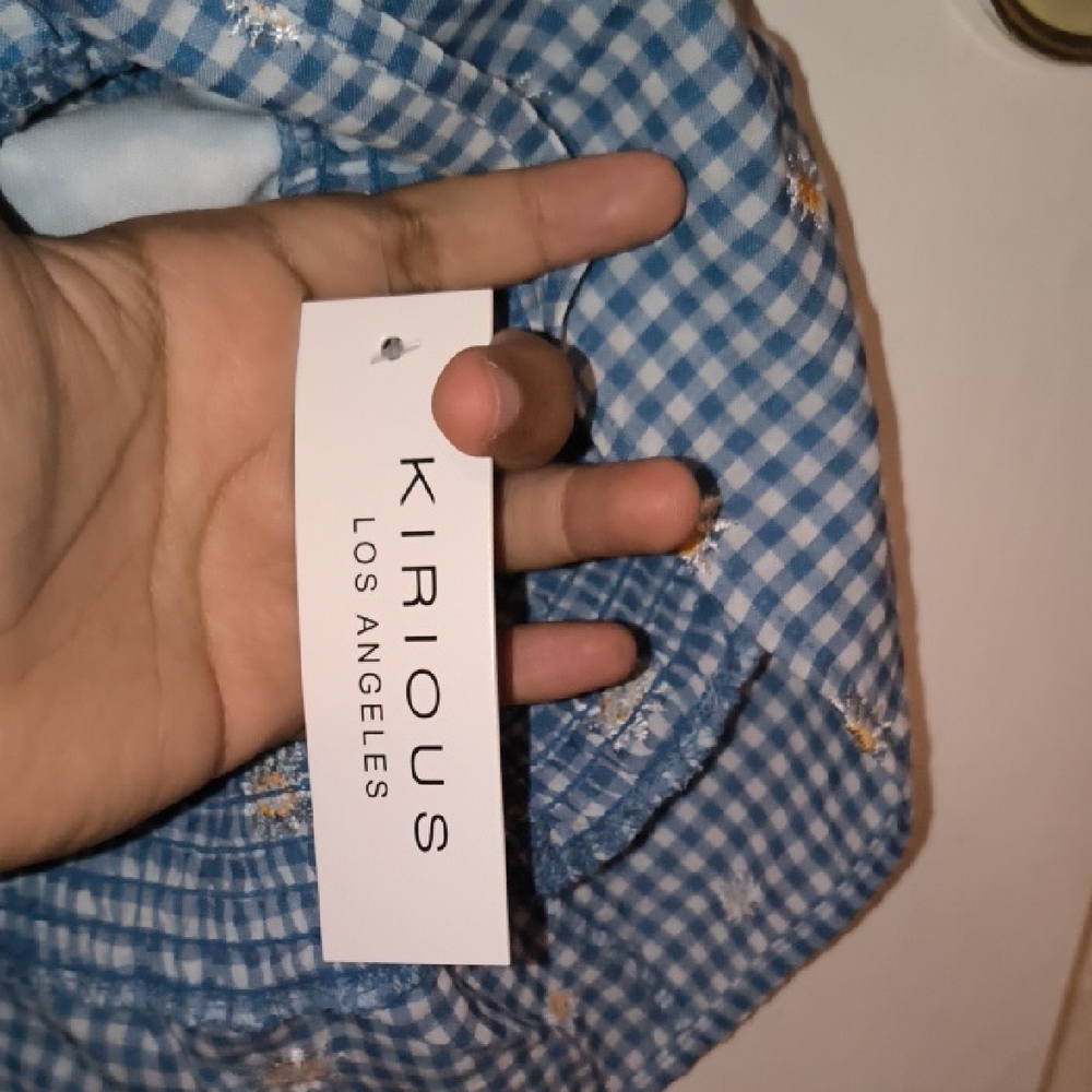 NWT Kirious | Stylish Blue Gingham Blouse with Floral Design - Picture 3 of 5